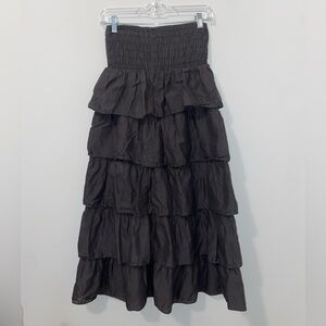 Mossimo Supply Co Gray Smocked Tiered Maxi Skirt